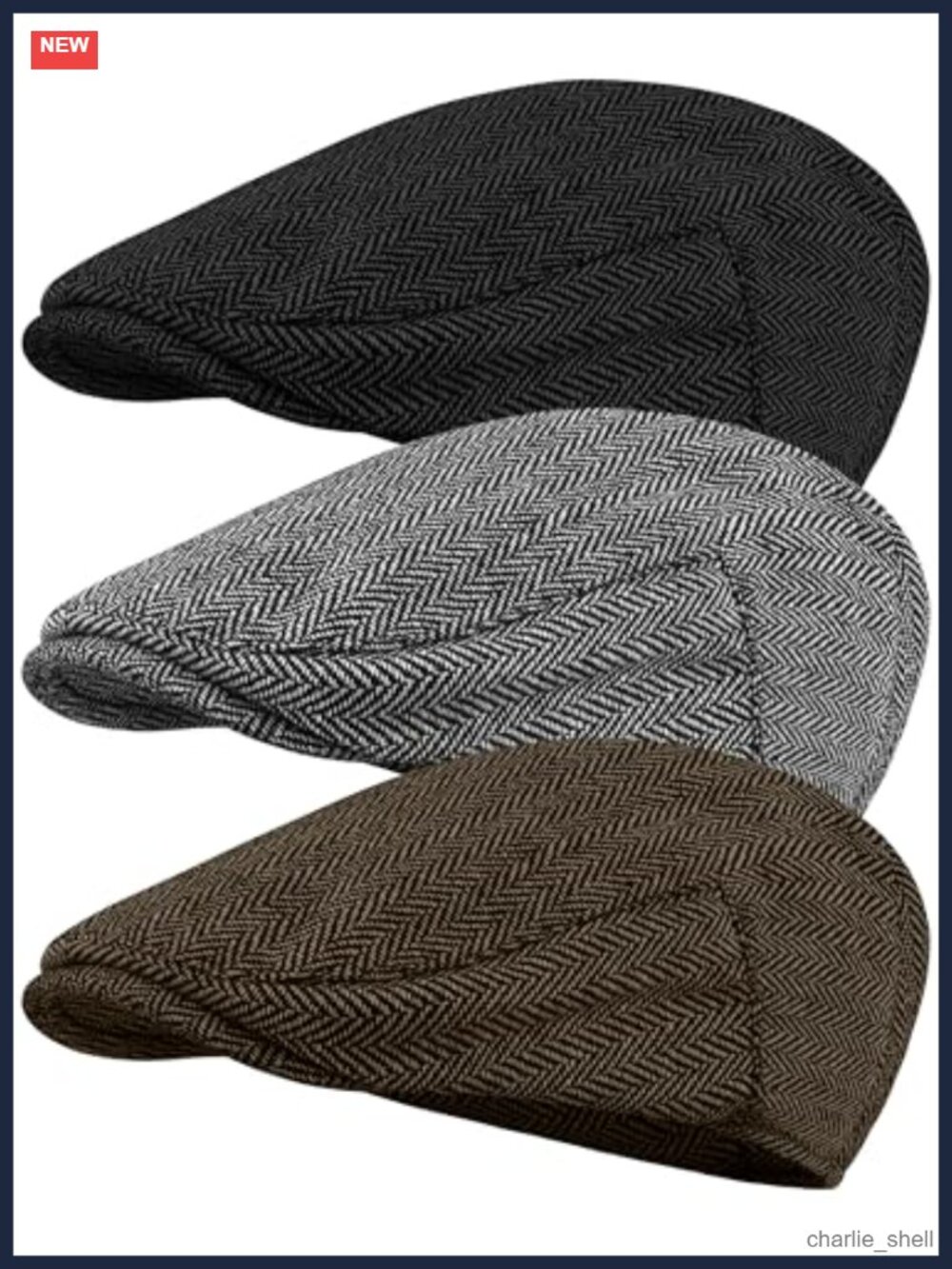 Men's Herringbone Tweed Newsboy Cap Flat Cabbie Hat 3 Pack Outdoor